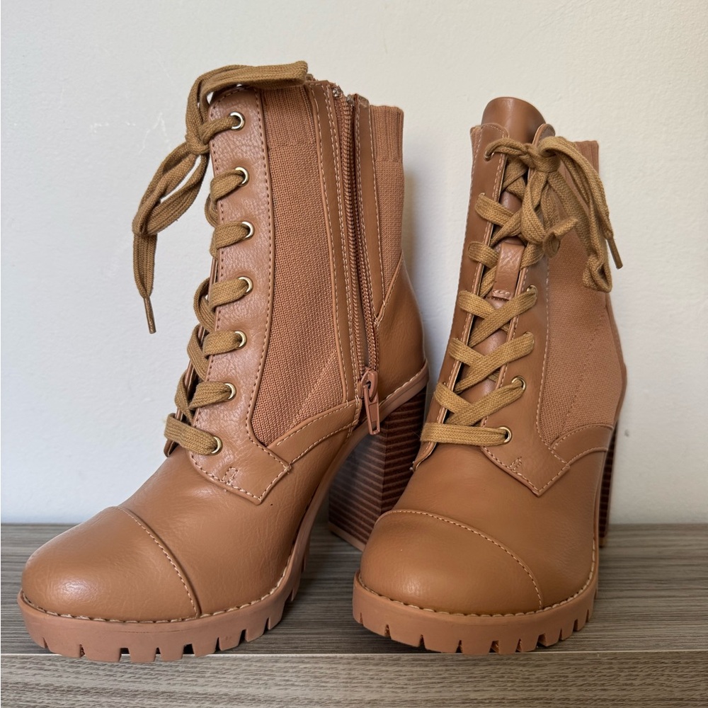 BCBGeneration Cognac Lace-Up Heeled Ankle Boots